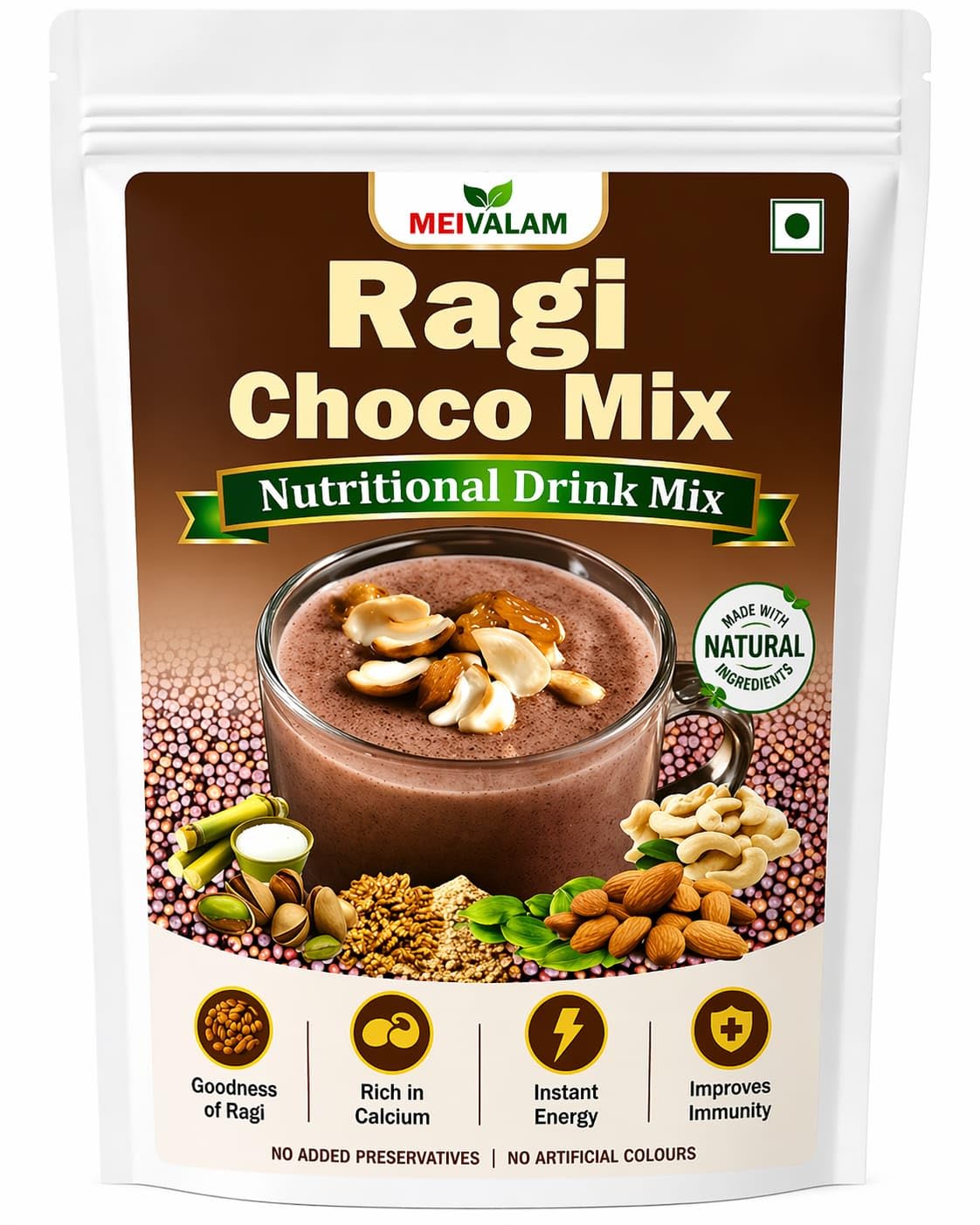 MEIVALAM Ragi Choco Mix Nutritional Health Drink Powder with Finger Millet, Cashew, Almond, Walnut, Pistachio & Cardamom, 200 g | Pack of 1-picture-12