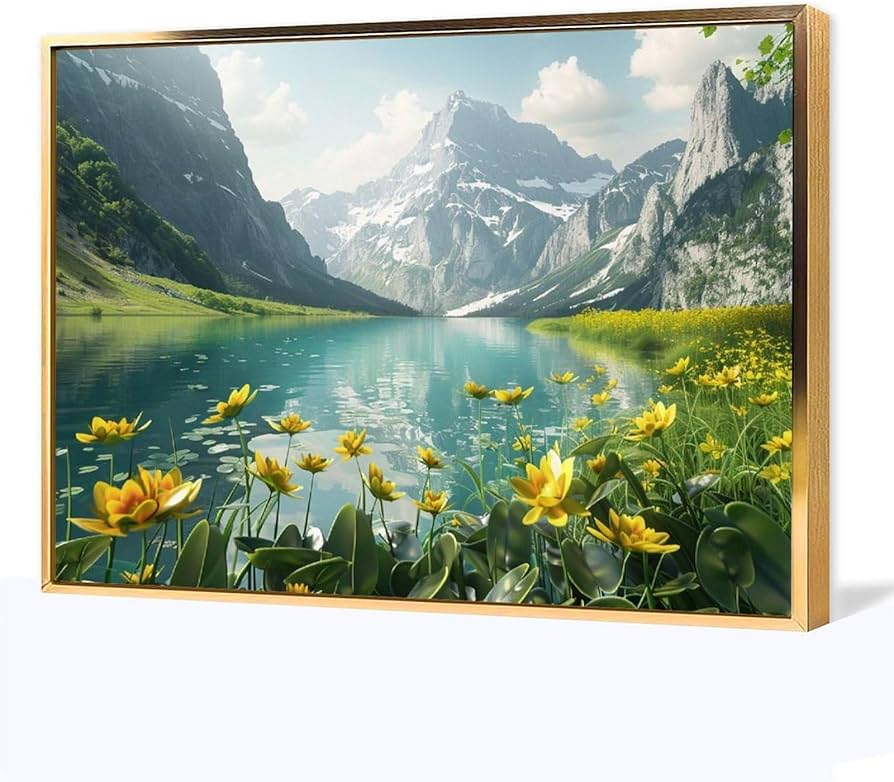 Amazon.co.jp: 絵画 夏の山と川の風景インテリア 絵画 美しい自然の