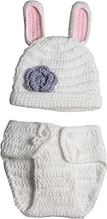 Matissa, Baby Photography Prop (White Rabbit) Newborn Baby Girl Boy Crochet Knit Costume Photo Photography Prop Hats Outfits