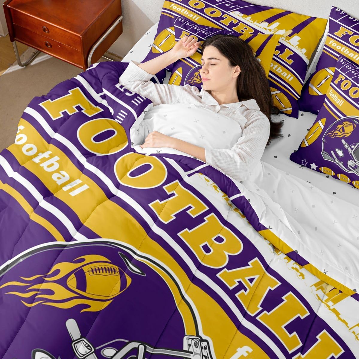 Feelyou Football 7 Pieces Comforter Sets Full Size Kids Rugby Sports Bedding Set for All Season Football City Bed in a Bag with Comforter, Sheets, Pillowcases & Cushion Cover - Image 7