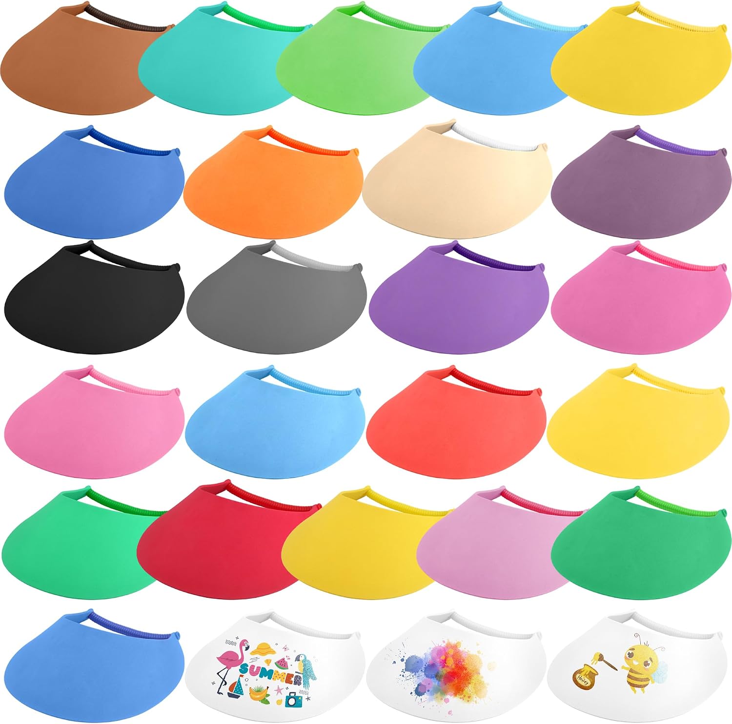 26 Pack White Sun Foam Visors DIY Summer Blank String Adjustable Sun Visor Hat for Adult Kids Summer Gifts Outdoor