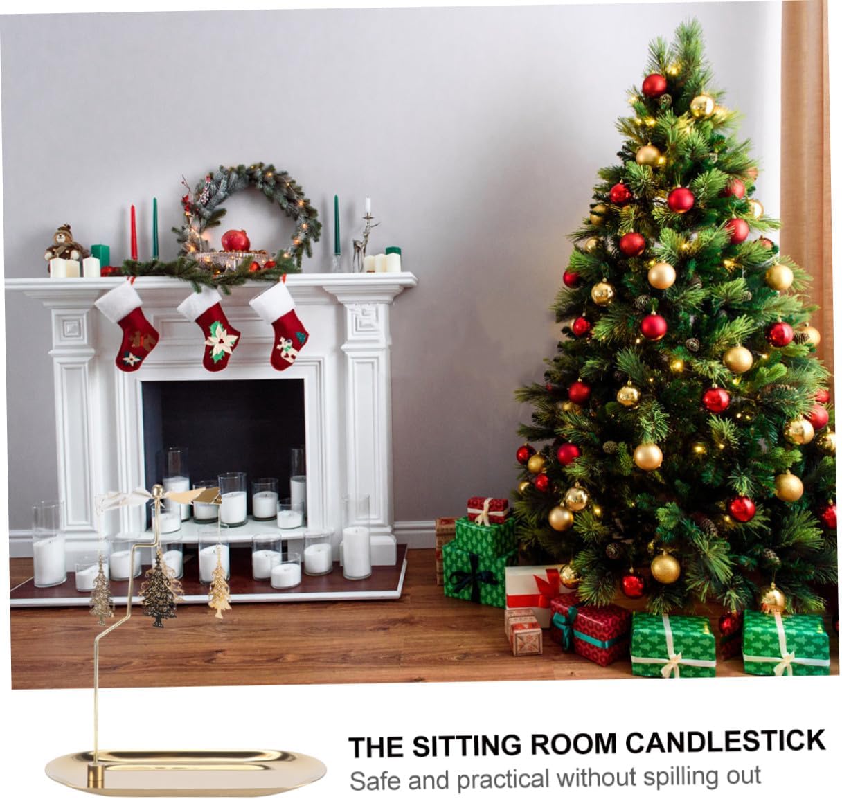 MAGICLULU Rotating Metal Candle Holder Christmas Tree Centerpiece with Gold Small Tray Decorative Candlestick for Holiday Table Decor