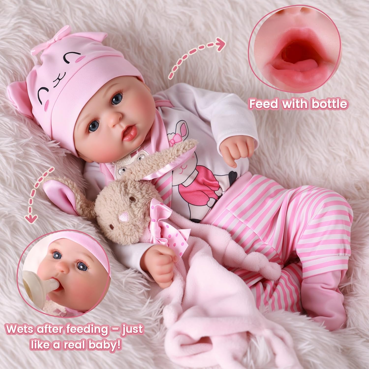 BABESIDE Drink and Wet Reborn Baby Dolls Girl – 20 Inch Adoreable Realistic Silicone Baby Doll, Can Drink Water and Pee, Poseable, Gift Set with Accessories for Girls Age 3  Pretend Play & Collection