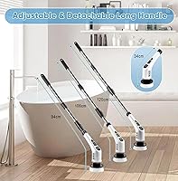 Vista 4 de Limpiador eléctrico giratorio, cepillo de limpieza inalámbrico con 8 cabezales de cepillo reemplazables y mango de extensión ajustable, cepillo