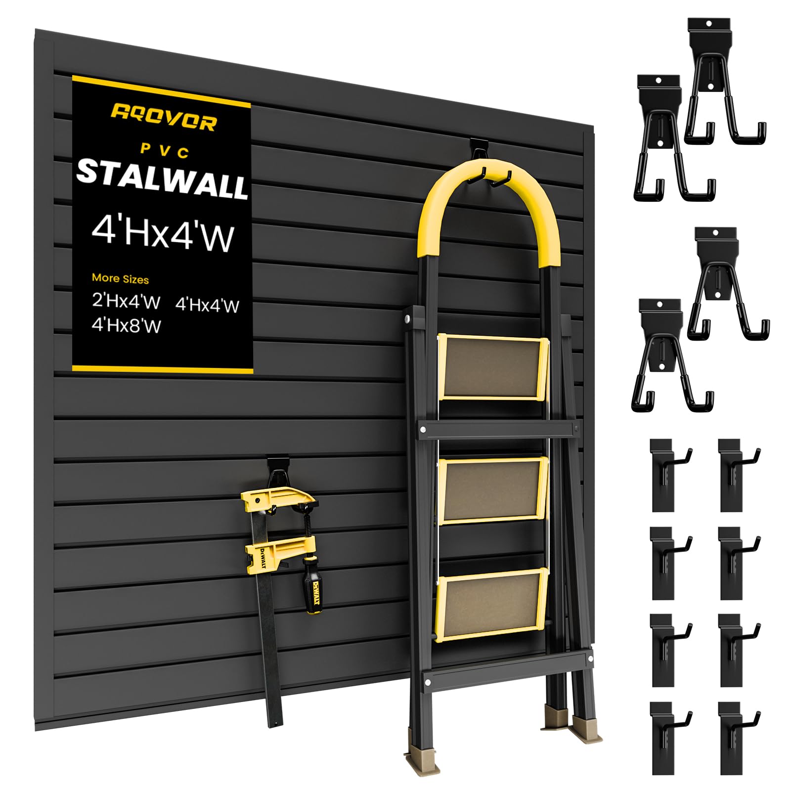 AQOVOR SlatWall Paneling 4x4 FT, PVC Slat Wall Panels with 12 Hooks Heavy-Duty Garage Organization System, Slatwall Pegboard Suitable for Home、Garage、