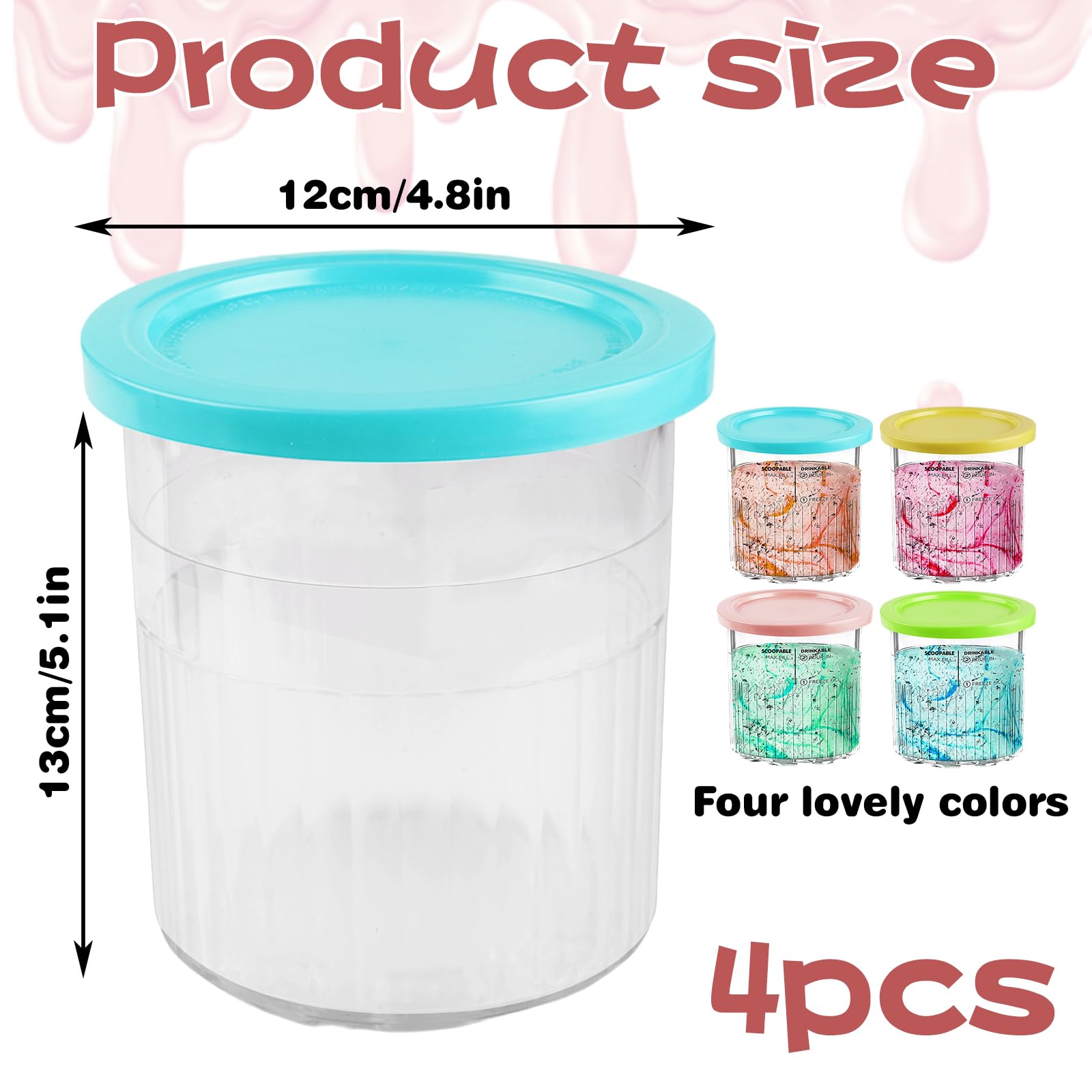 Creami Deluxe - Juego de 4 recipientes para Creami NC501 NC500, accesorios Creami, accesorios para máquina de hielo Creami, accesorios para máquina de hielo Creami,
