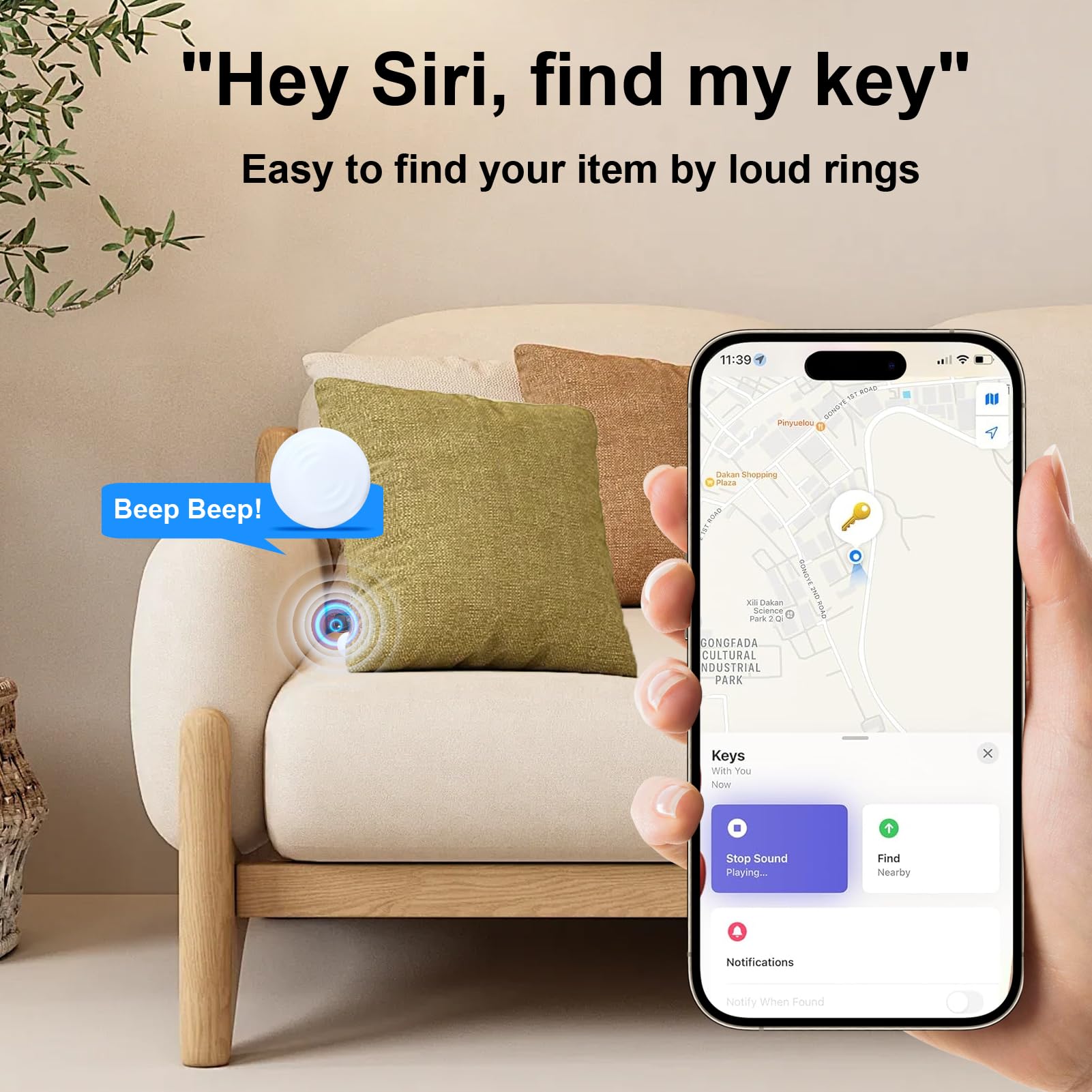 Lot de 4 localisateurs de clés, localisateur d'articles, fonctionne avec Apple Find My (iOS uniquement), étanchéité IP66, protection de la vie privée, mode perdu, localisateur de téléphone, pour sac,