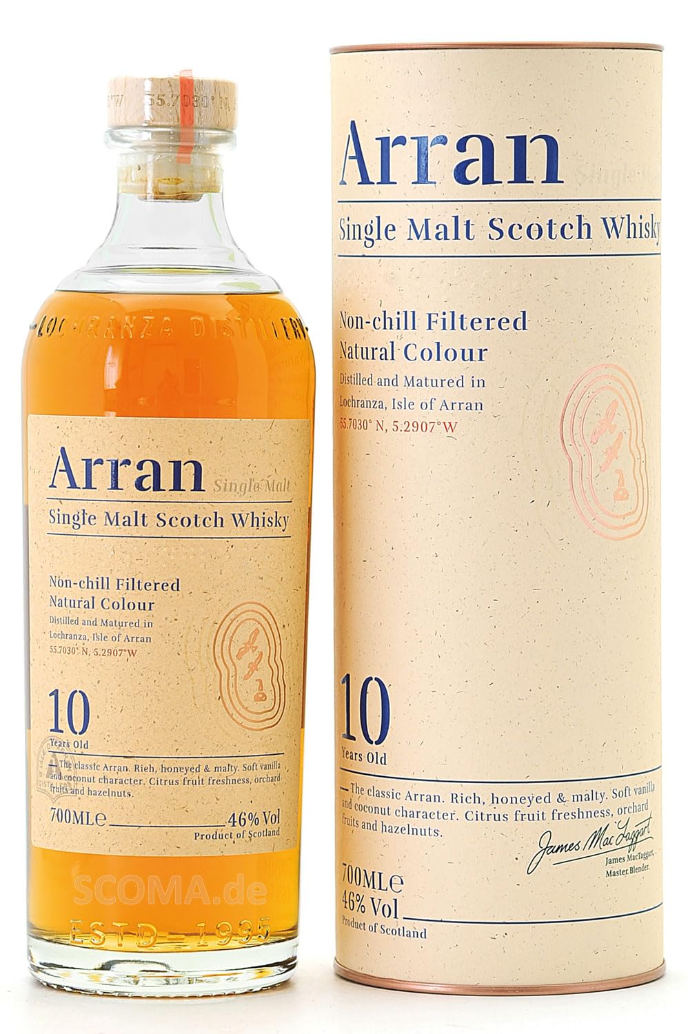 Arran 10 Jahre, Single Malt Scotch Whisky, nicht kühlgefiltert, natürliche Farbe, 46% Vol., 700 ml