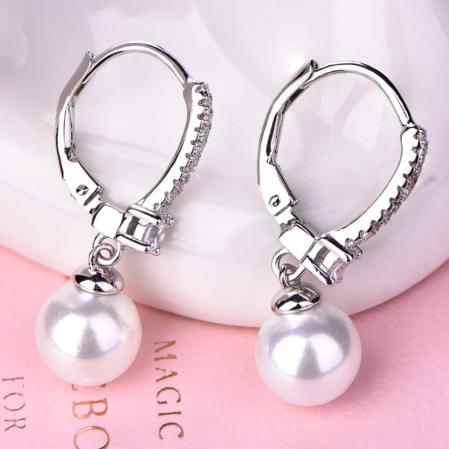 JO WISDOM Perlen Ohrringe Perlenohrringe Sterling Silber 925 Hängend Ohrringe mit 8MM Weiß/schwarz Perlen mit AAA Zirkonia