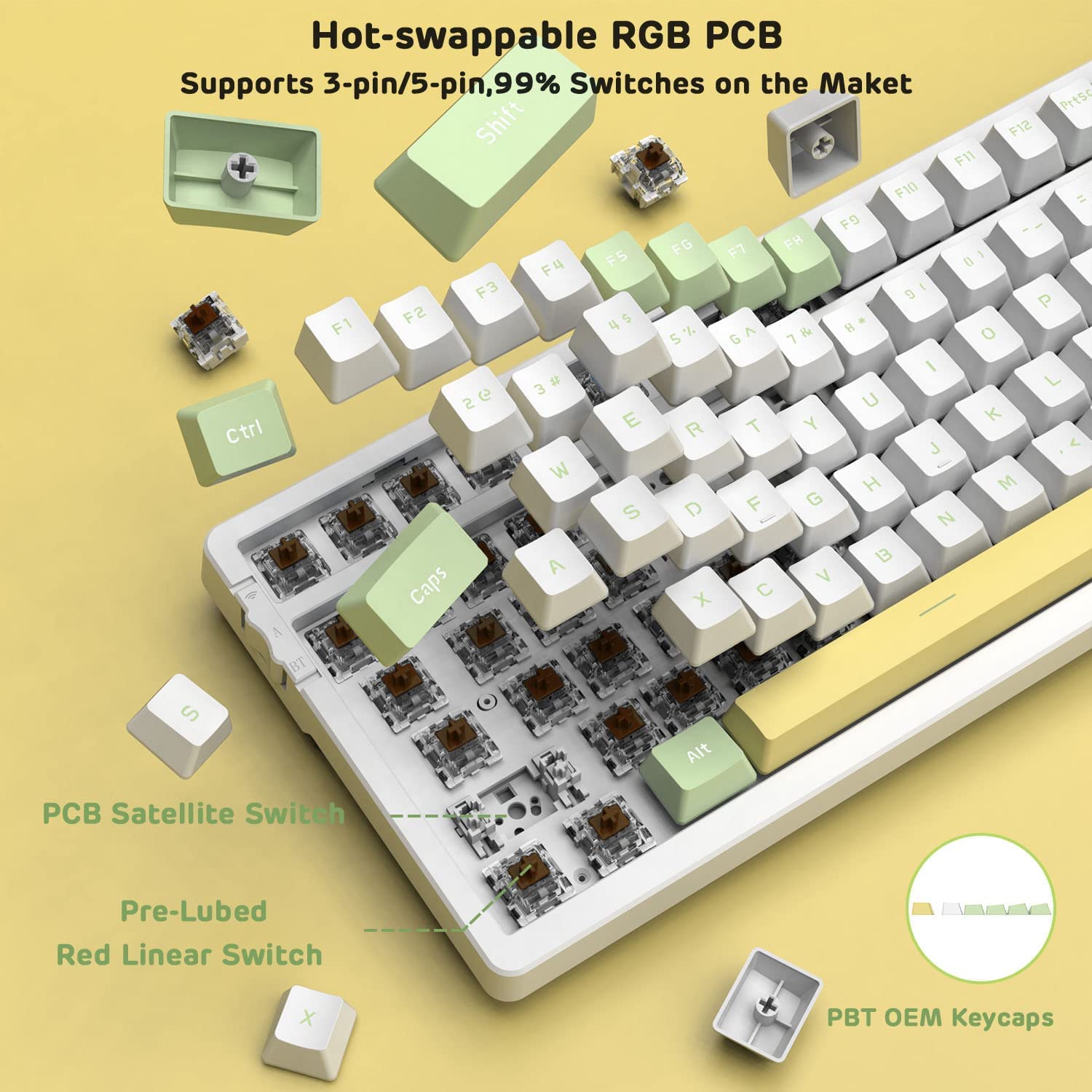 A.JAZZ AK992 GASKET Tastiera da gioco meccanica hotswap e poggiapolsi cloud e cavo USB C a spirale,4000 mAh 2,4 Ghz/BT5.0/USB-C, RGB LIGHTSYNC,manopola del volume,copritasti PBT (interruttore marrone)