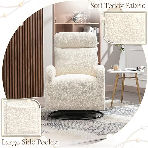 Miniatura 13 de KINFFICT Silla giratoria moderna, mecedora tapizada para el cuarto del bebé, cómoda silla mecedora con respaldo alto con bolsillo lateral y Gris