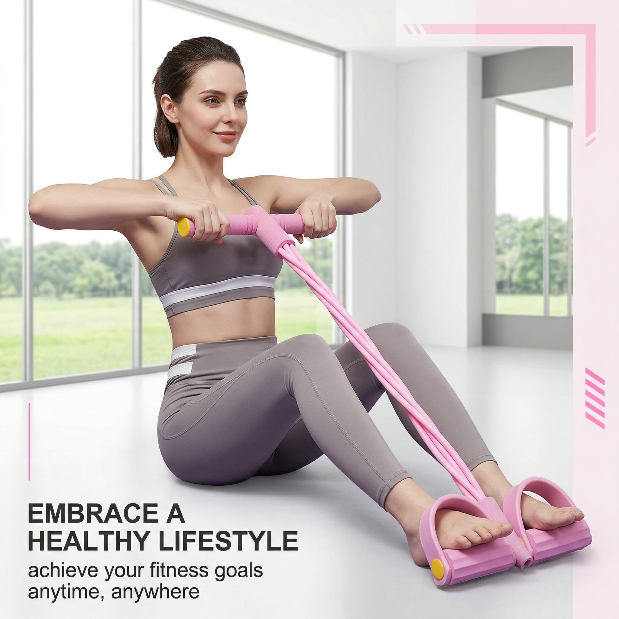 Elastici Fitness con Pedali e Maniglie Elastici Palestra 6 Tubi per Addominali Yoga e Esercizi a Casa Rosa