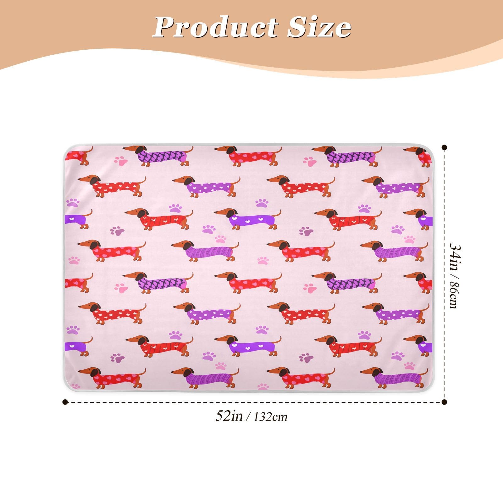 BOESI Doodle Colorful Dachshund Waterproof Pads for Bedwetting and Incontinence, Reusable Pads, Reusable Diaper Pads for Bed, Sofa, Travel