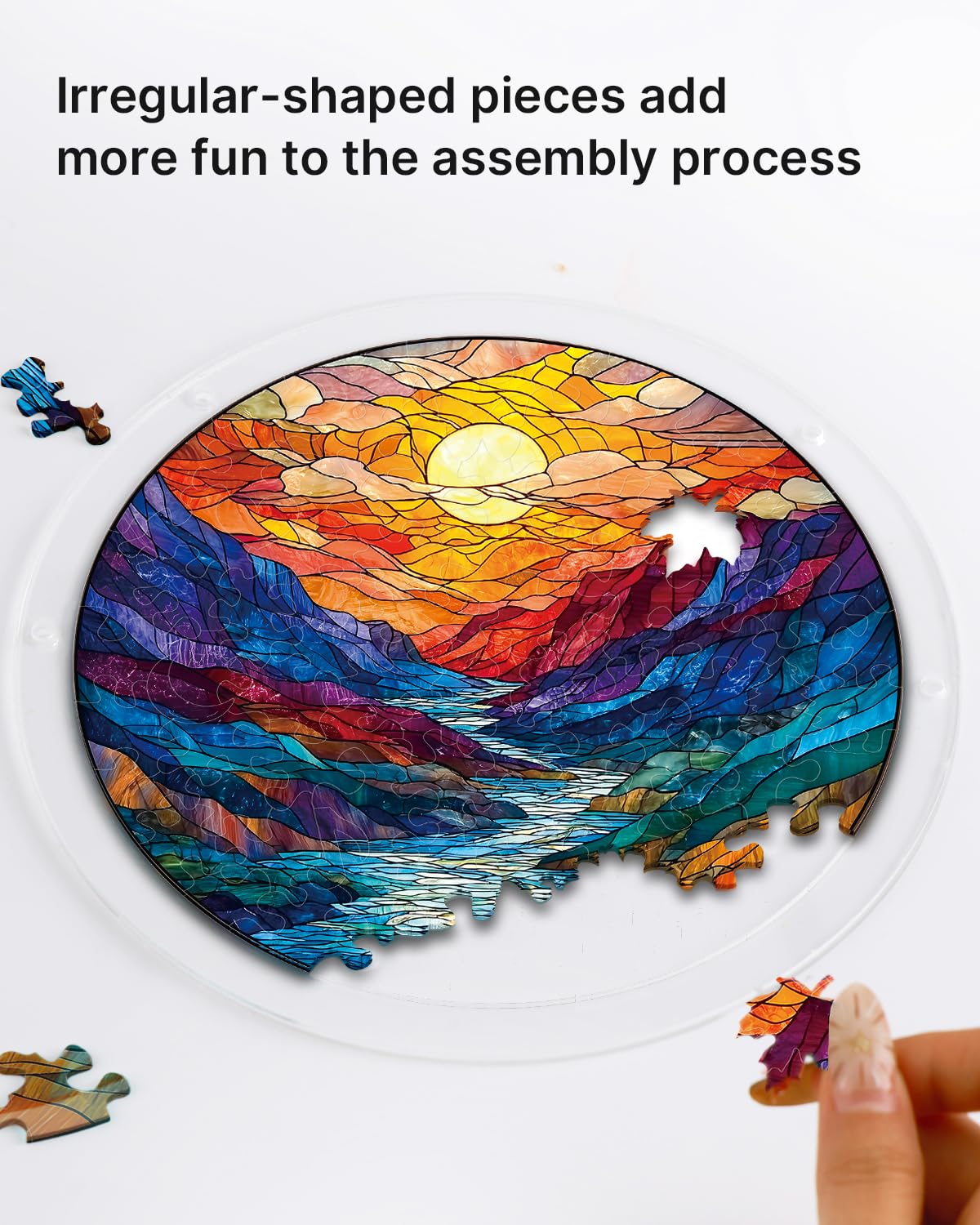 Acrylic Puzzle for Adult, Colorful Mountain Moon Sun Catchers Window Hanging Panel 83 Pieces Puzzle SunCatchers for Home Decor Birthday Women Men Mom 7.36 in — view 6