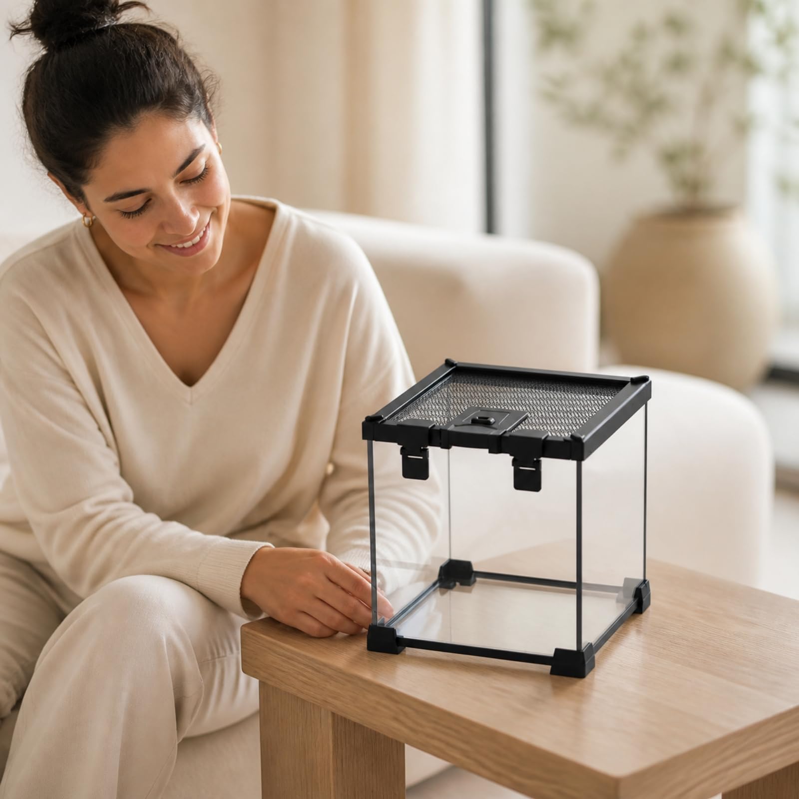 Terrario con Coperchio Ventilato in Rete Resistente Adattabile per Casa, 30x20x20 Cm