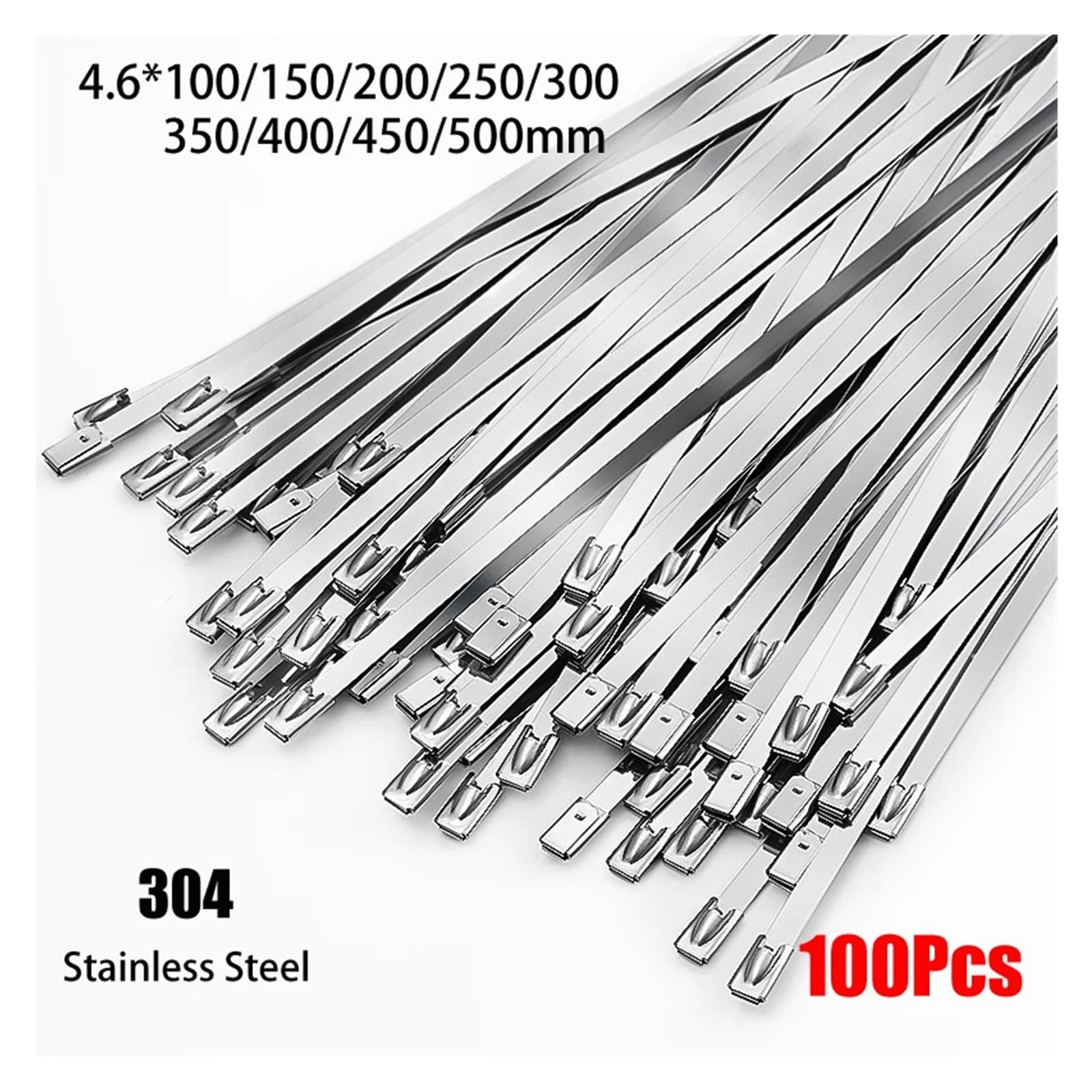 LYVQZPWLRcâble en acier inoxydable, Lot de 100 serre-câbles métalliques en acier inoxydable 304 avec verrouillage automatique de 4,6 mm, antioxydants et multifonctionnels(4.6x250mm)
