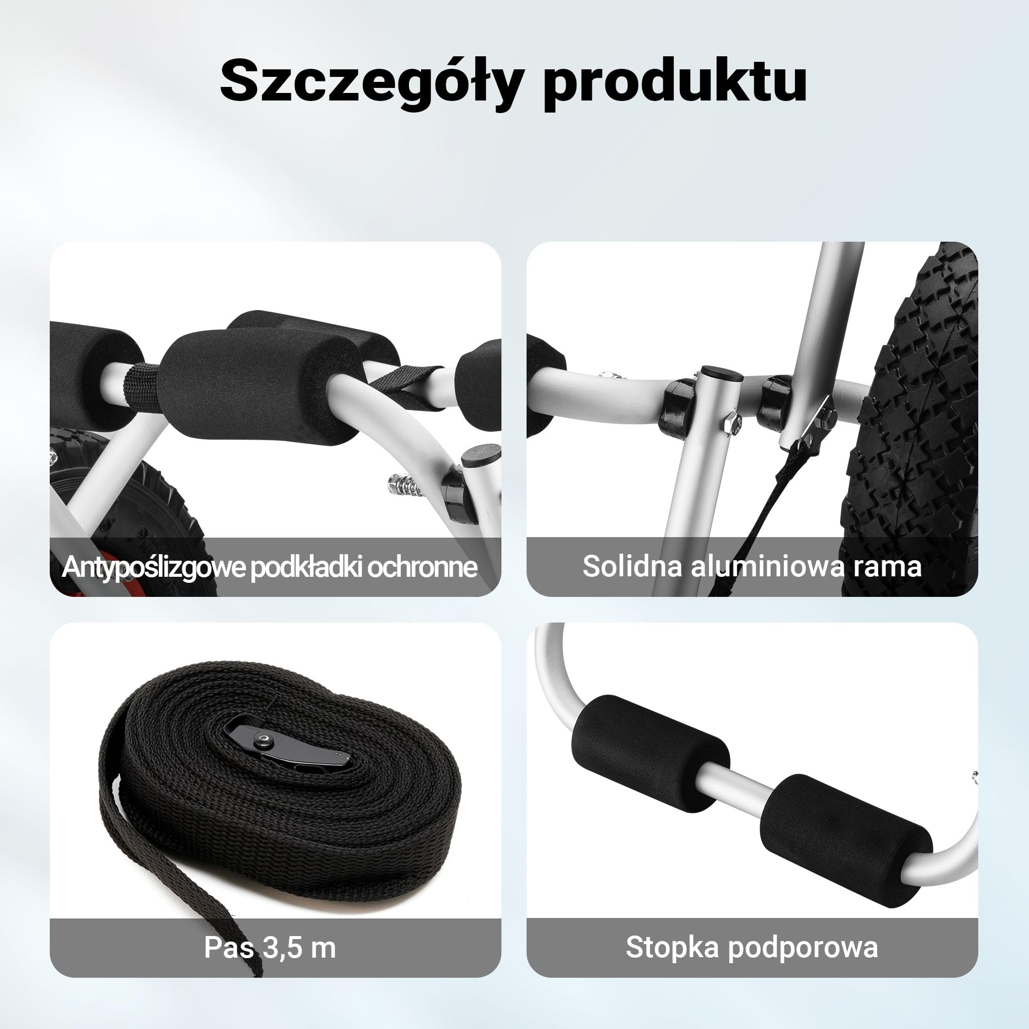 Wiltec Składany wózek do kajaków SUP i łodzi, aluminiowy z udźwigiem 45 kg, piankowe podkładki, duże koła, transport kajaka, kanu i desek surfingowych
