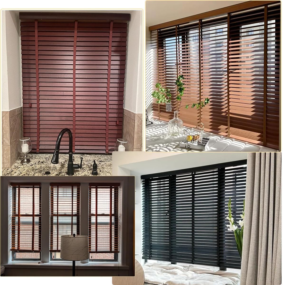 2 Inch Cordless Faux Wood Blinds 34" 36" 44" 46" 54" 56" W x 60" 72" L Wooden Smooth Room Darkening Shades for Interior Windows, Waterproof Roller Venetian Blind for Office Home Door(Light Brown)