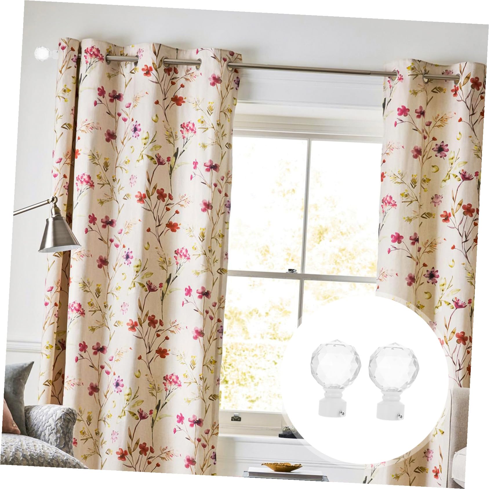 NOLITOY Tête Décorative Décoration Élégante pour Tringle à Rideaux en Fer et Cristal Blanc, Lot de 2 Pièces pour Fenêtres la Maison ou Chambre