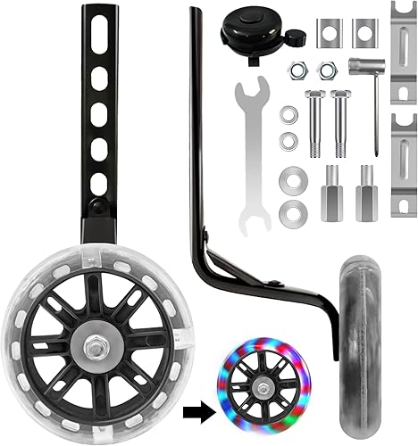 CycForge Ruedas de entrenamiento con ruedas silenciosas intermitentes para bicicletas infantiles, compatibles con bicicletas variables para niños de