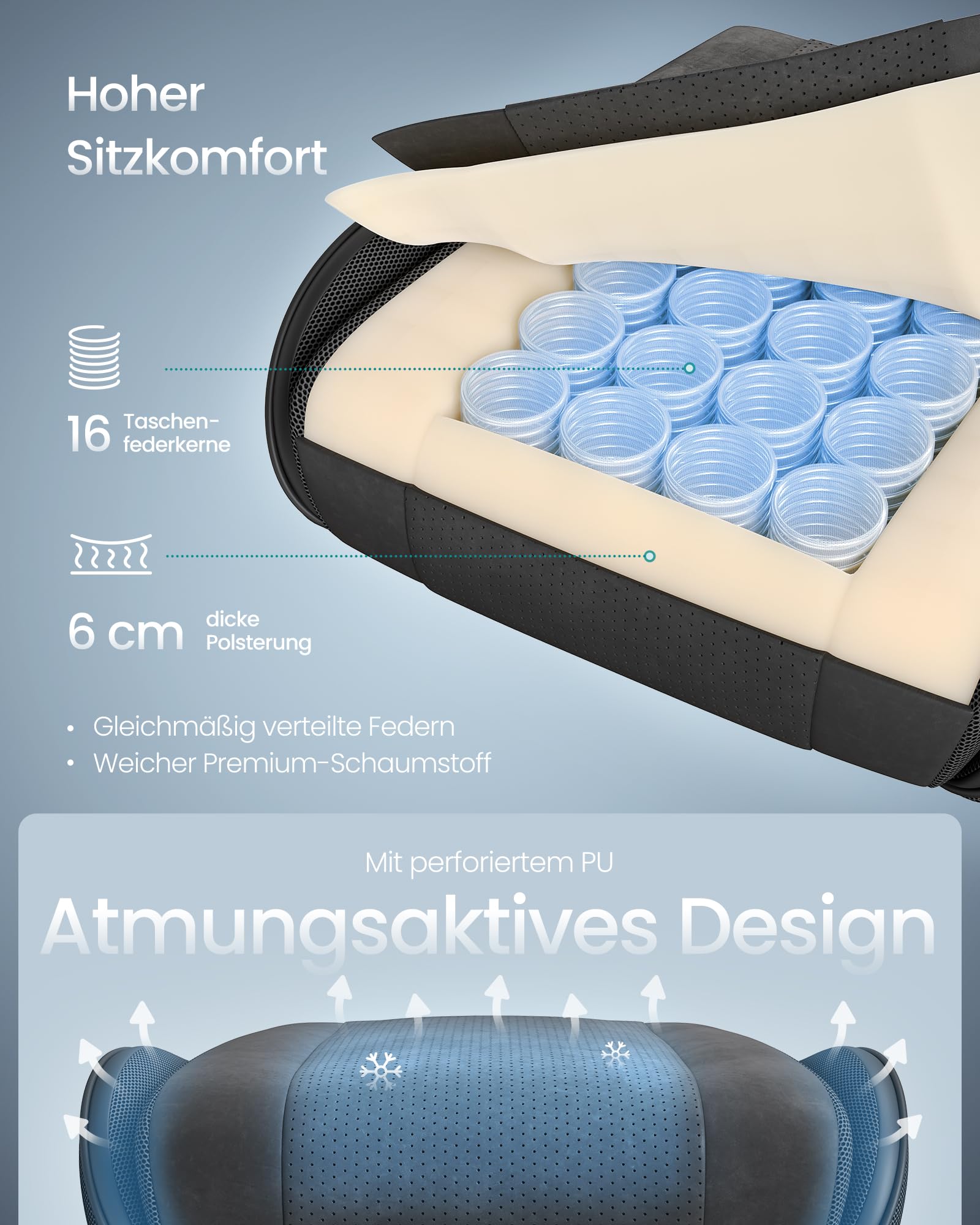 SONGMICS Gaming-Stuhl ergonomisch mit Fußstütze Armlehnen Synchronmechanik tintenschwarz OBG079B01