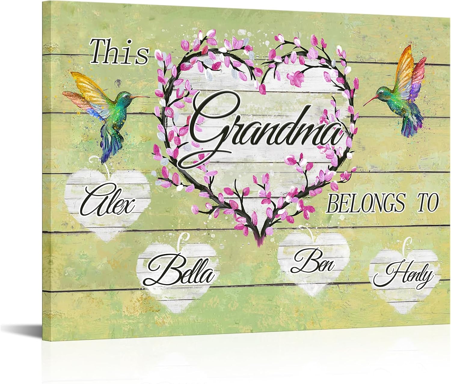 iLOOKLiKE Personalized Grandma Gifts Ideas Flower Heart Sign Wall Art Unique Birthday Presents Custom This Grandma Belongs To with Kids Names Canvas Prints Poster Framed Home Decor from Grandkids