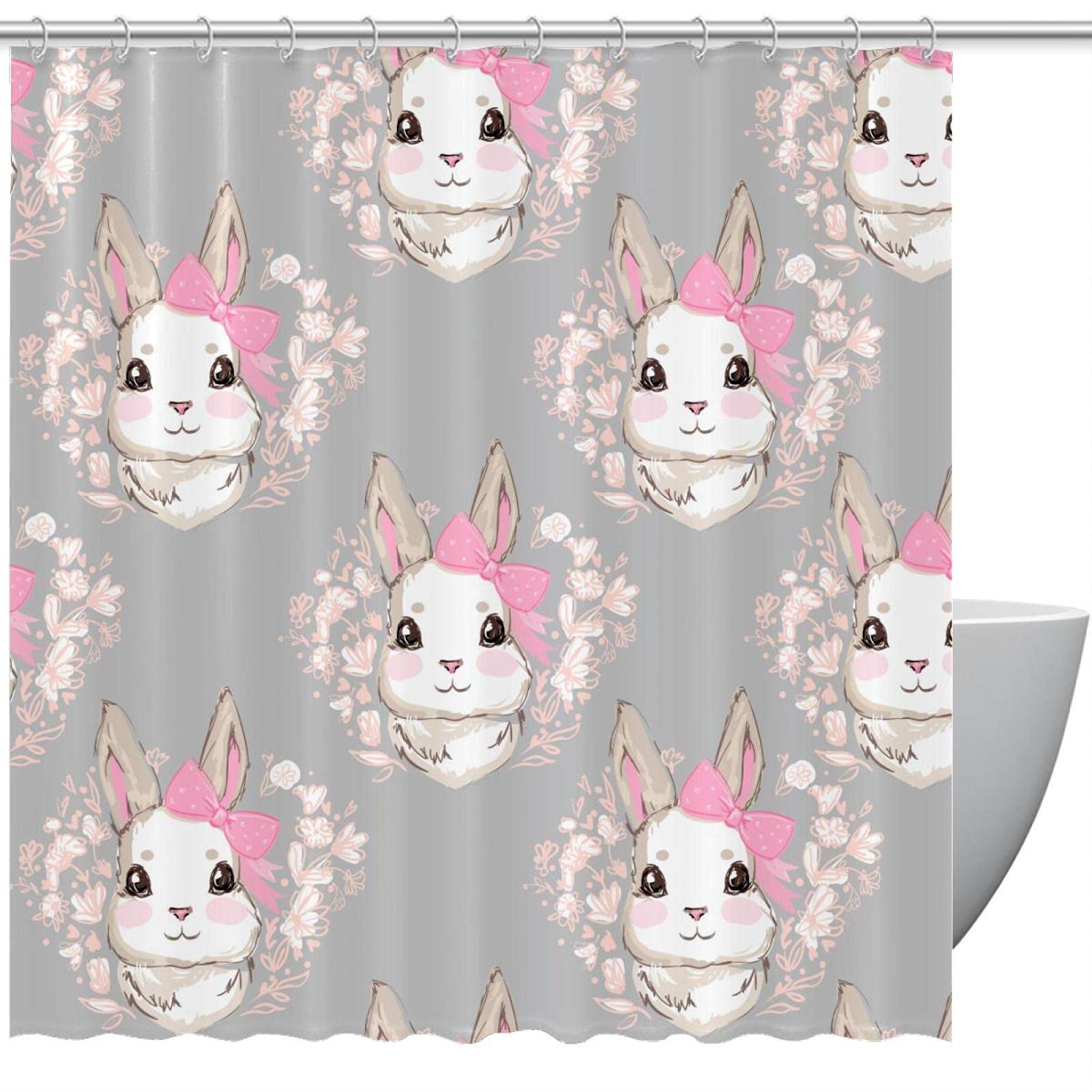 Rideau de douche aquarelle motif nœud rose, textile haut de gamme