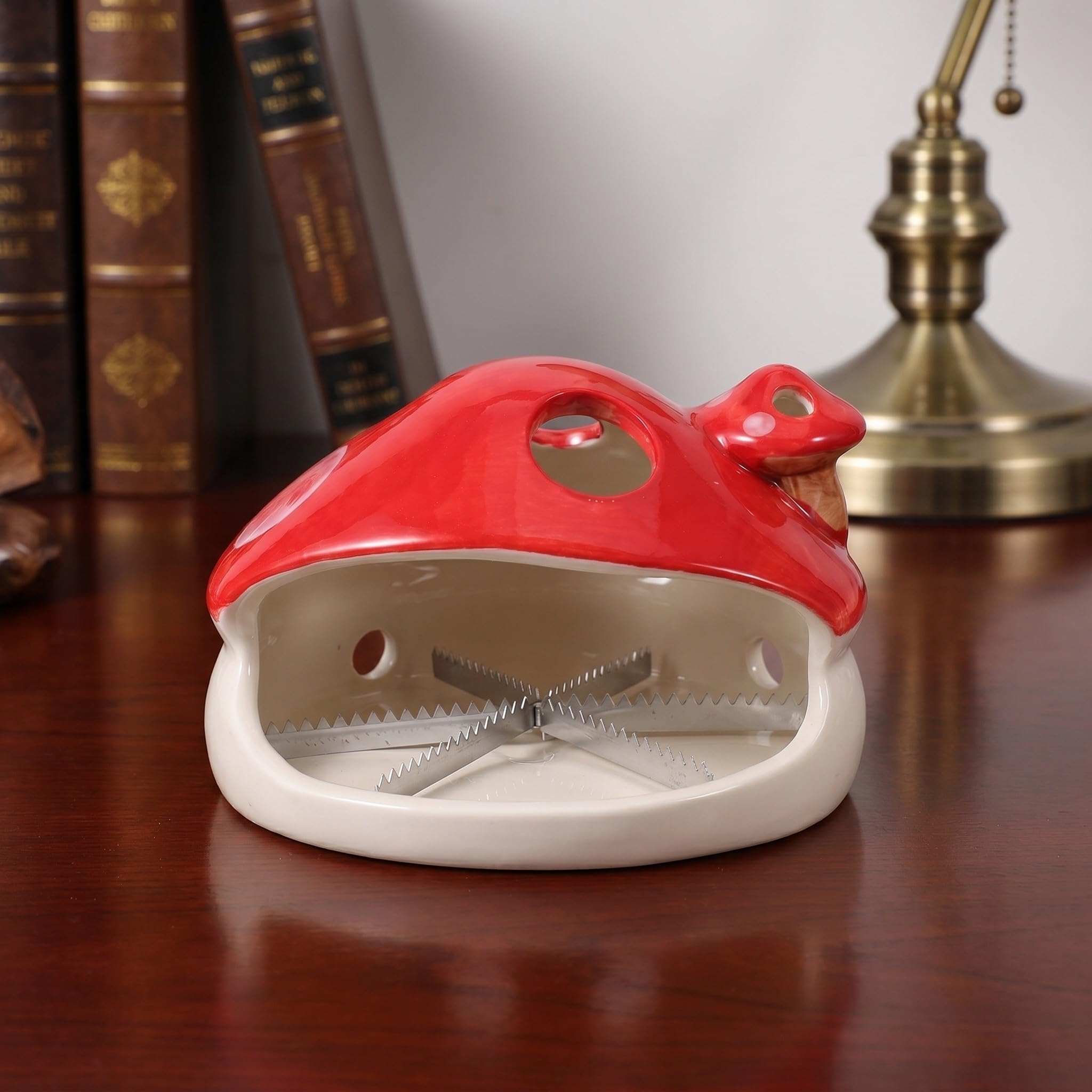 ibasenice Porta Incienso Diseño Decorativo Forma de Hongo Rojo de Cerámica Acabado Esmaltado y Mantenimiento Fácil para Dormitorio o Sala de Té