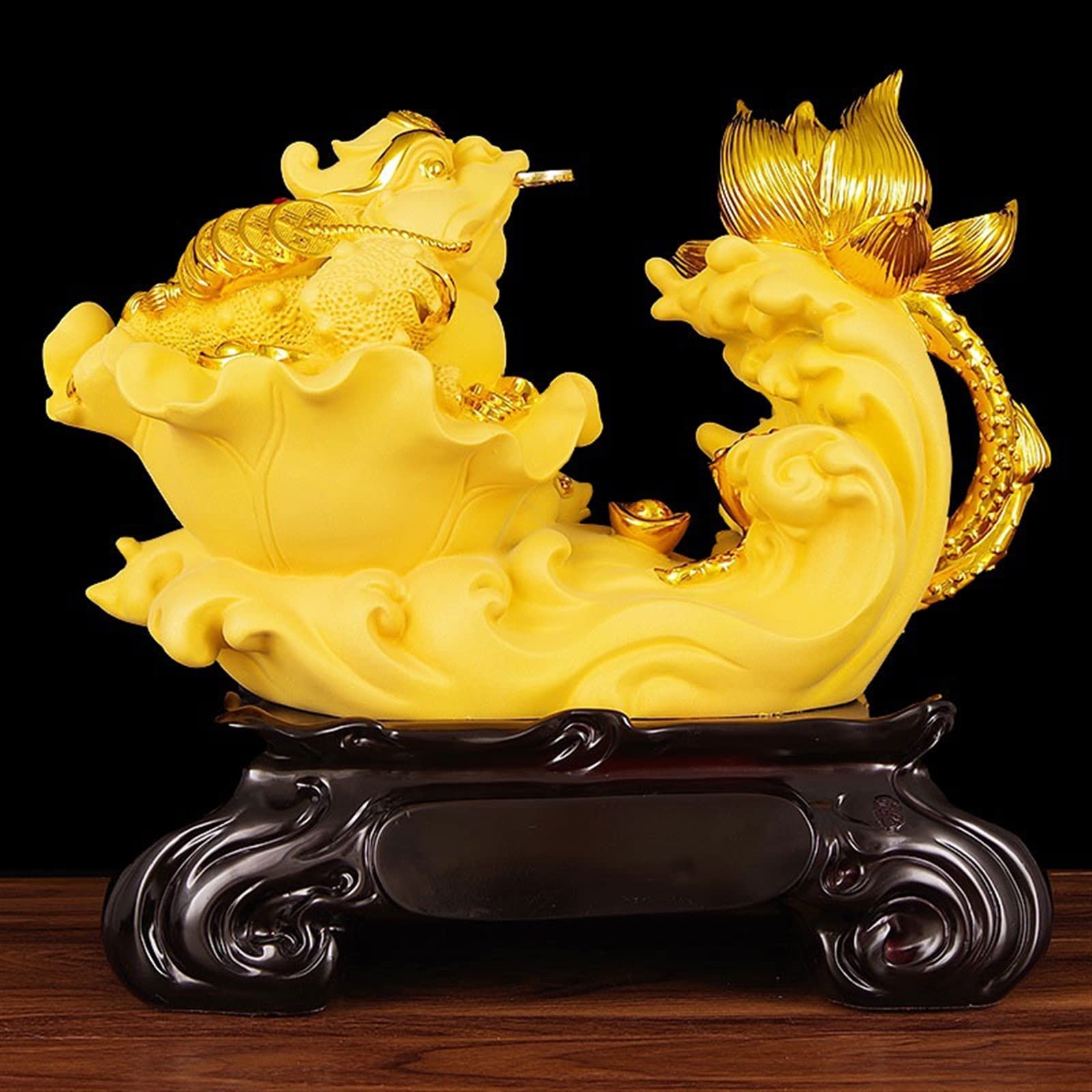 Buddha Statue Home Decor Sammeln Sie Geld Dreibeinige Kröte Ornament Lotus Karpfen Zen Dekoration Goldener Frosch Feng Shui Statue Feng Shui Deko (Size : Small)