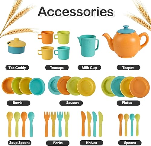 Miniatura 5 de BUYGER Juego de utensilios de cocina 2 en 1, accesorios de juguete, juego de fiesta de té para niñas y niños pequeños, utensilios de cocina para