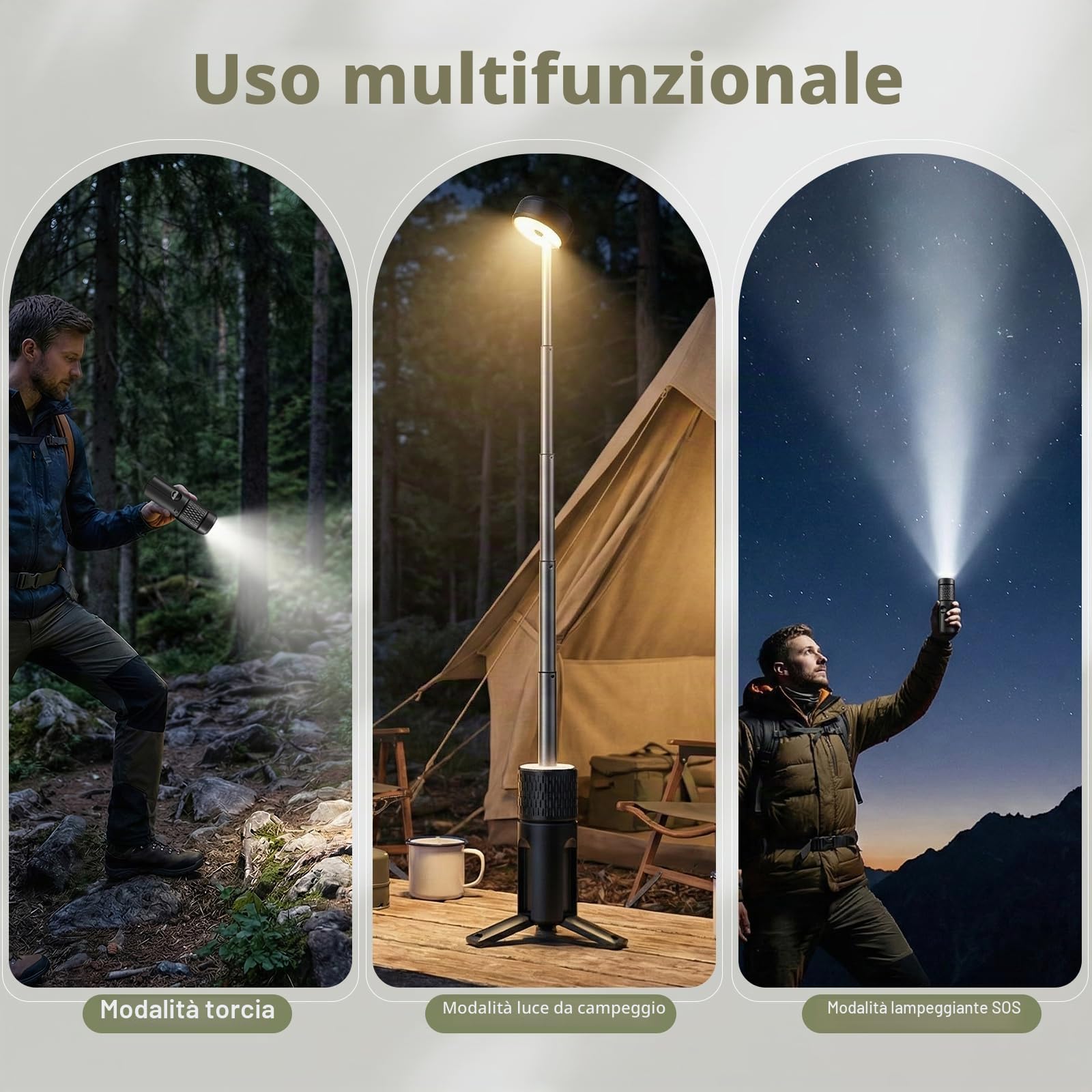 Lampada da Campeggio Rechargeable 5400mAh, IP54 Waterproof Camping Tent Lamp Portable LED Work Light 600 Lumens 3000/7000K Dimmable Camping Essentials Gear with Foldable Tripod, Black