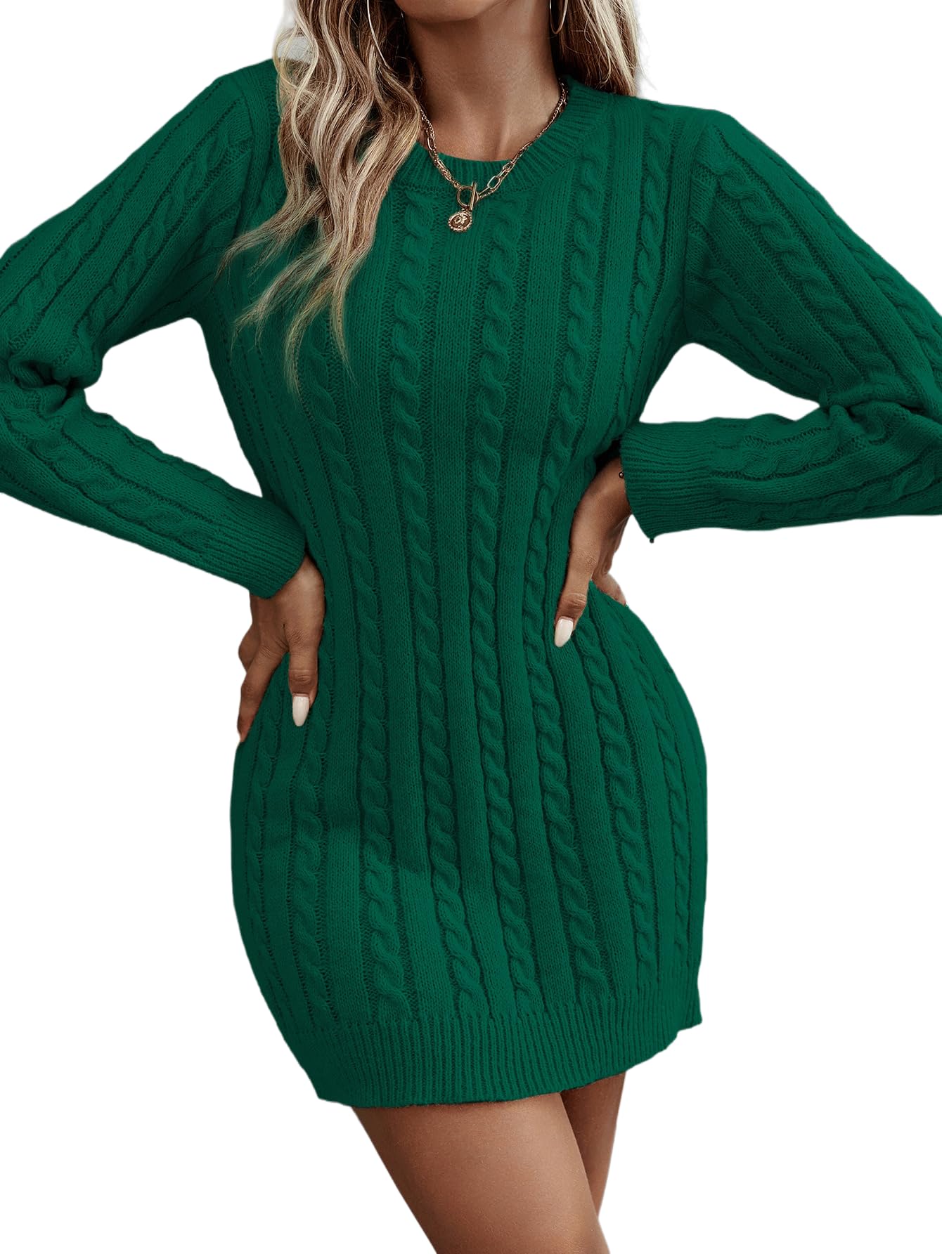 Womens Bodycon Pullover Mini Sweater Dresses Crew Neck Long Sleeve Knit Winter Sweaters Dresses
