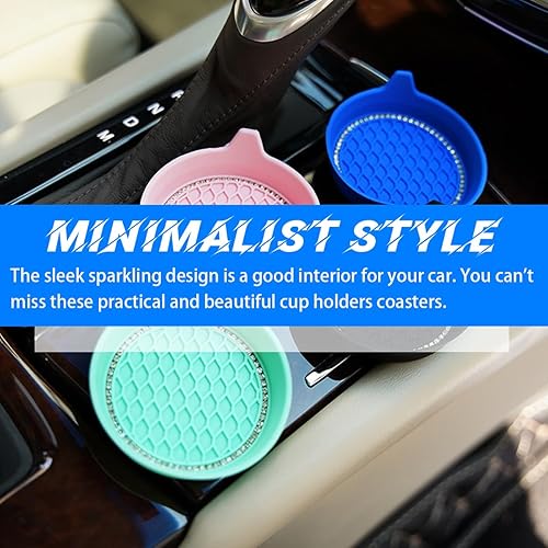 Miniatura 78 de zipelo Bling Car Cup Coaster, 4 Pack Universal Vehicle Anti-Slip Cup Holder Insert Coasters, Crystal Rhinestone Silicone Shockproof Drink Mat, Car