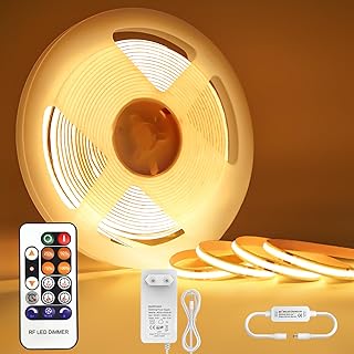 COB LED Streifen 5M Warmweiß, 3000K Led Strip Dimmbar 24V, Lichtband led selbstklebend Wasserdicht, Licht leiste mit Fernbedienung und Netzteil, Band 5m indirekte beleuchtung TV Küche Wohnzimmer DIY