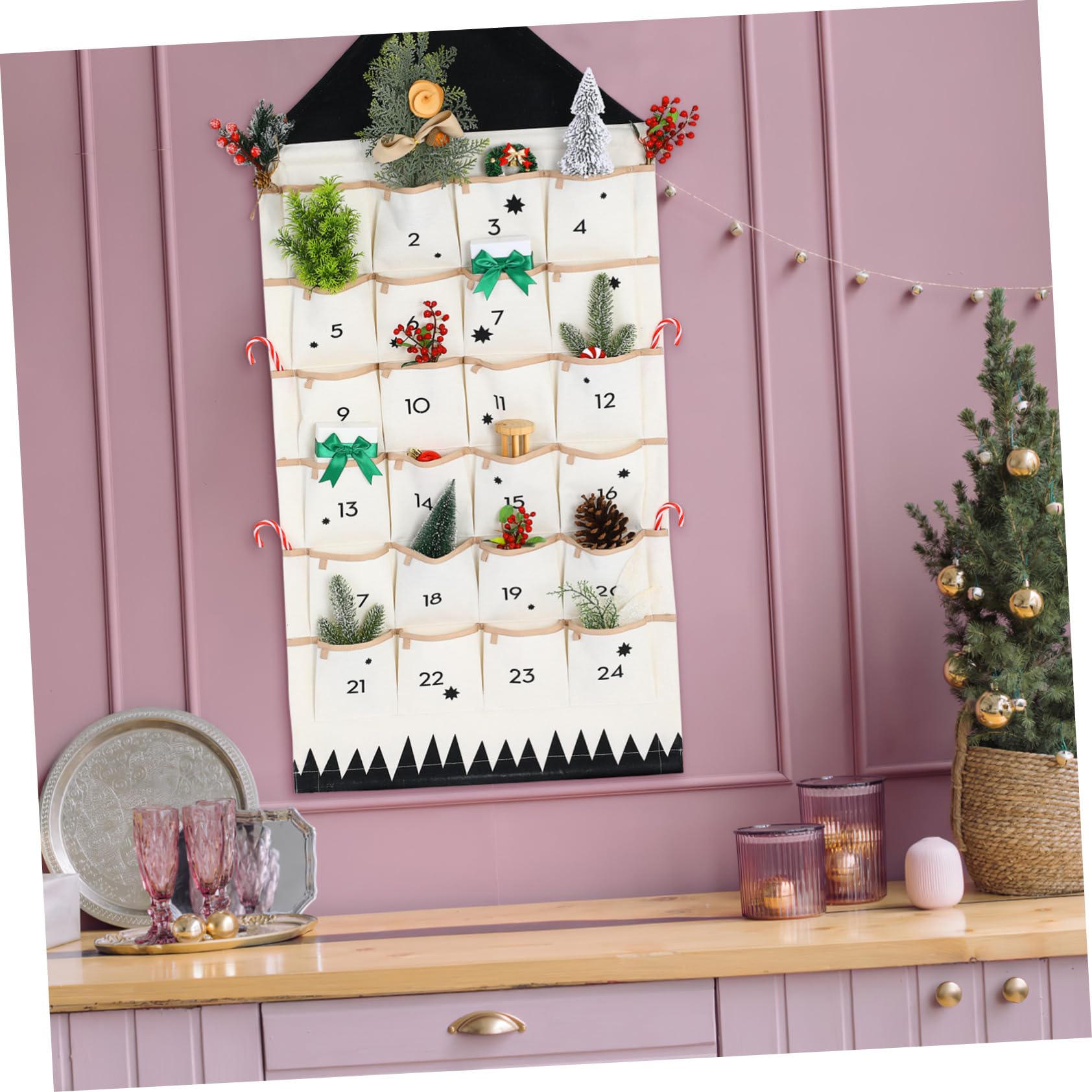 Operitacx Weihnachtlicher Adventskalender Aufhängetasche Aus Baumwolle Fächer Wand Türhängend Große Kapazität Praktische Aufbewahrungstasche Im Haus-design Zur Dekoration Und Organisation