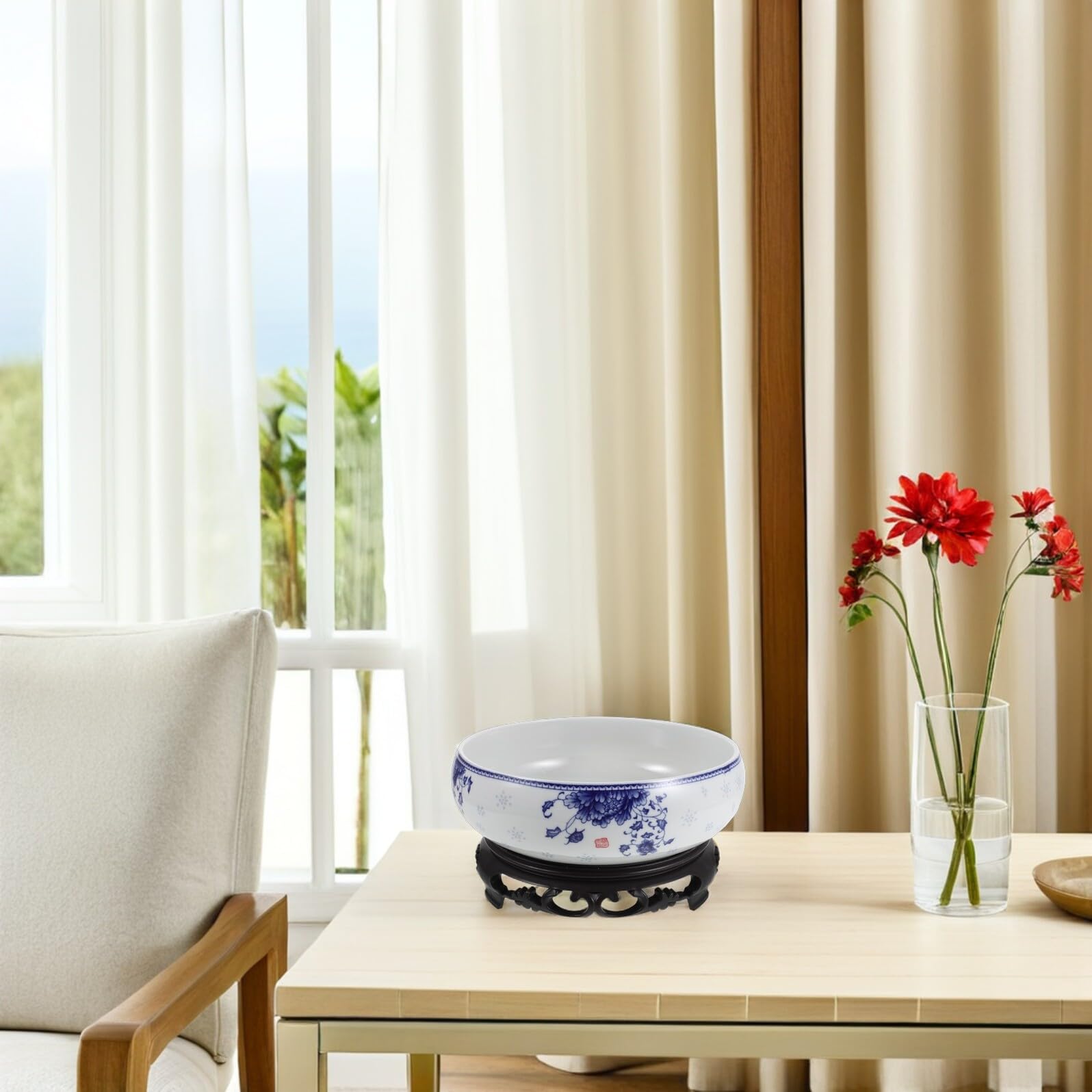Generic Ceramiczna Doniczka Hydroponiczna Do Kwiatów Lotosu Biała Porcelanowa bez Otworów z Plastikową Podstawą Dekoracyjny Okrągły Pojemnik Do Uprawy Wodnej Biura Balkonu