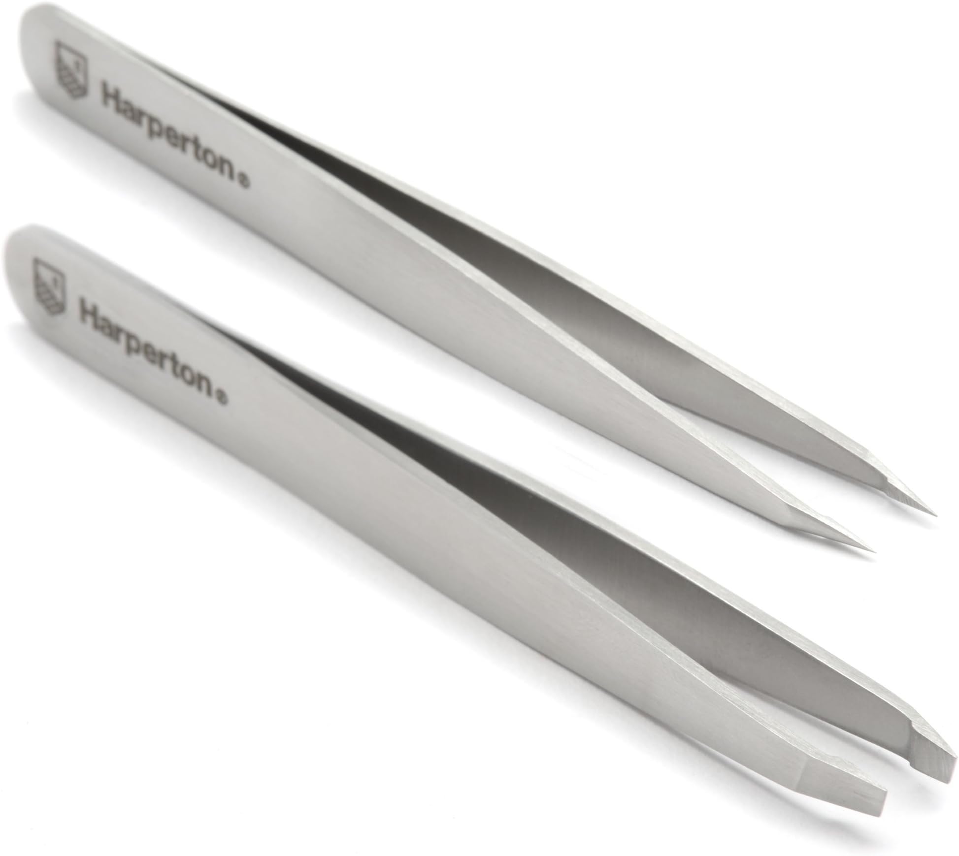 Harperton Pluckit - Professional Tweezers Set - Slant + Pointed Precision Tips