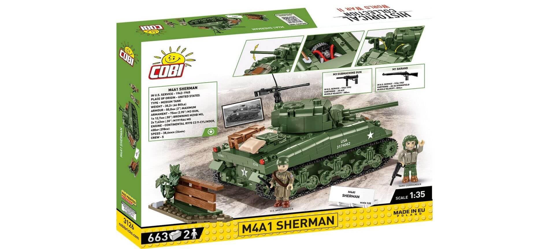 COBI M4A SHERMAN, Green, 17 cm x 11.5 cm - Image 3
