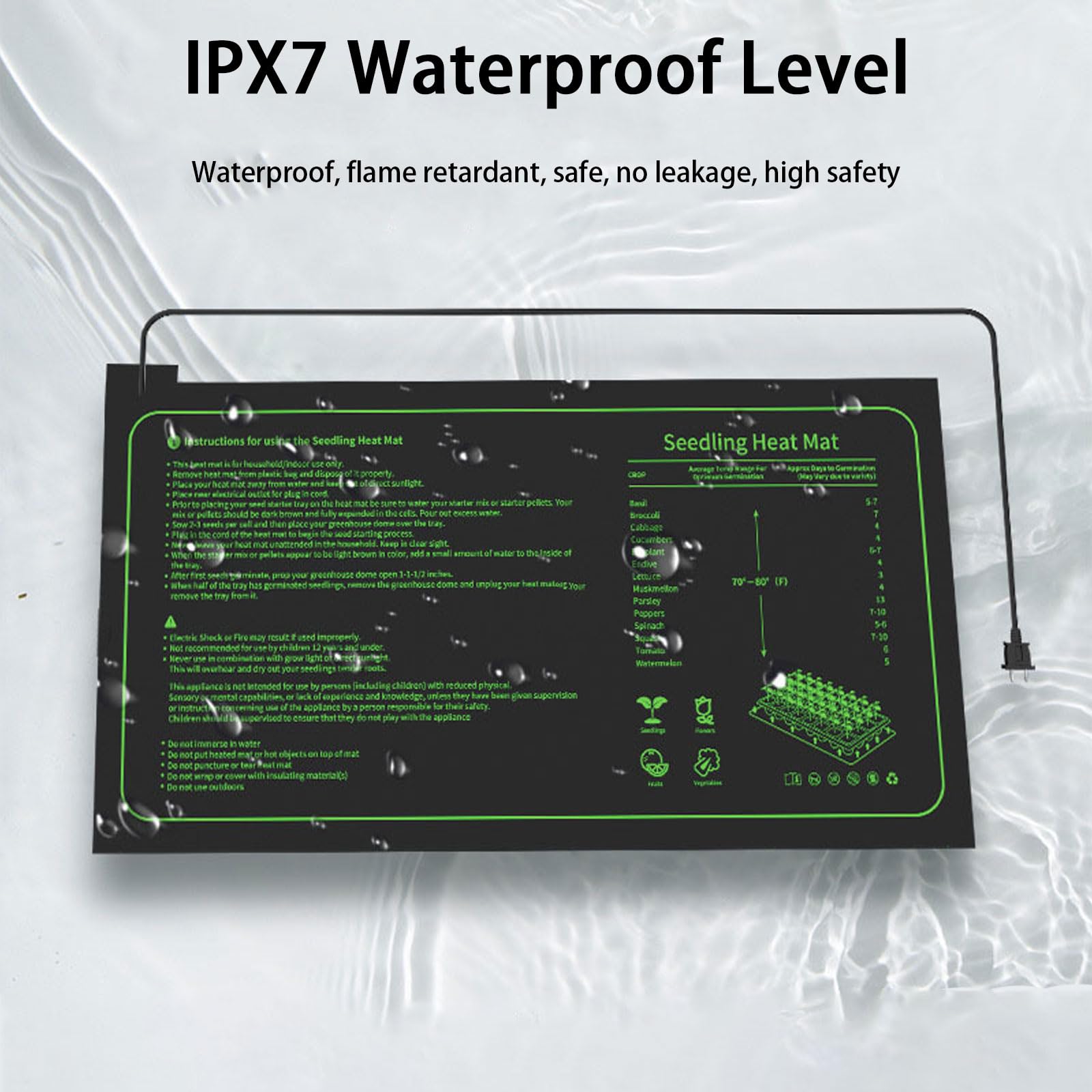 Heizmattenanlagen, IPX7 wasserdichtes Hydroponikheizungspad mit Stromversorgungsschutz, Treibhaushause-Wärmematte, maximale Heiztemperatur 55 ° C, für Samenstartkeimstartkeimung M