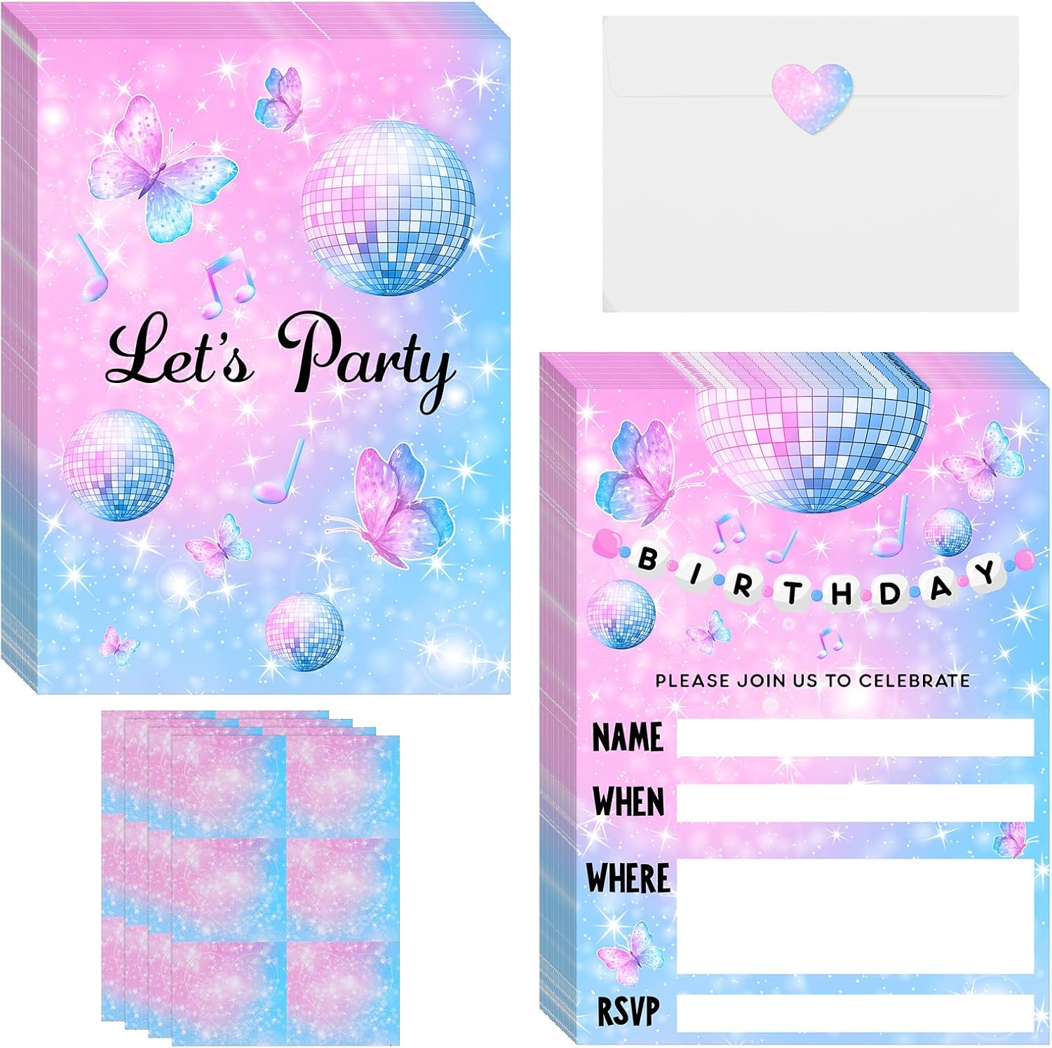 Amazon.com: Watersay 24 Set Singer Party Birthday Invitations with ...