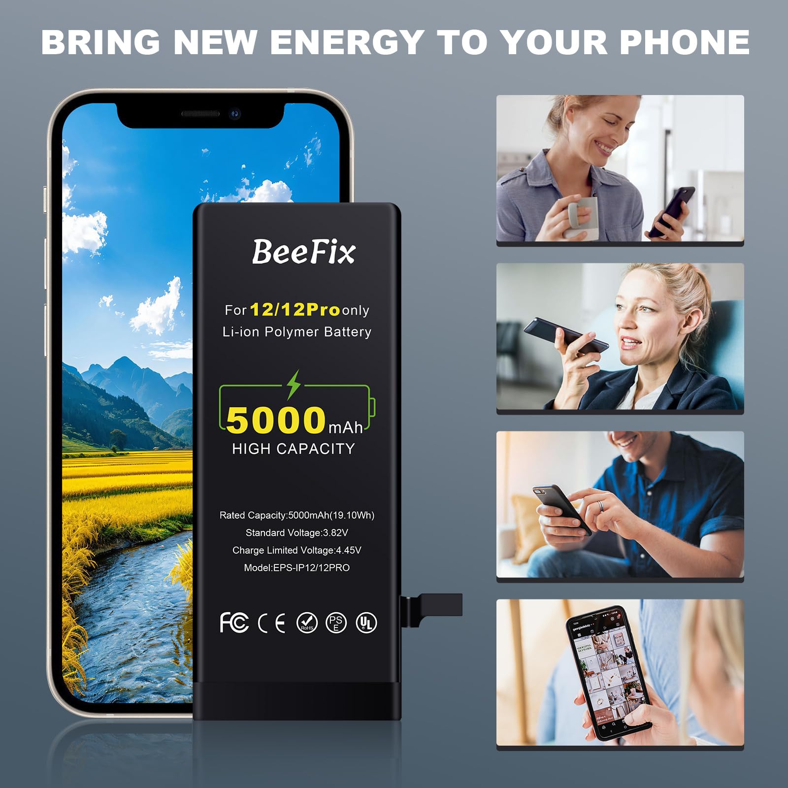 Akku für iPhone 12/12 Pro, 5000 mAh hohe Kapazität mit Reparaturwerkzeugen | hohe Kapazität, intelligenter Chip für längere Laufzeit, Sicherheit, Profi-Werkzeugset inkl.