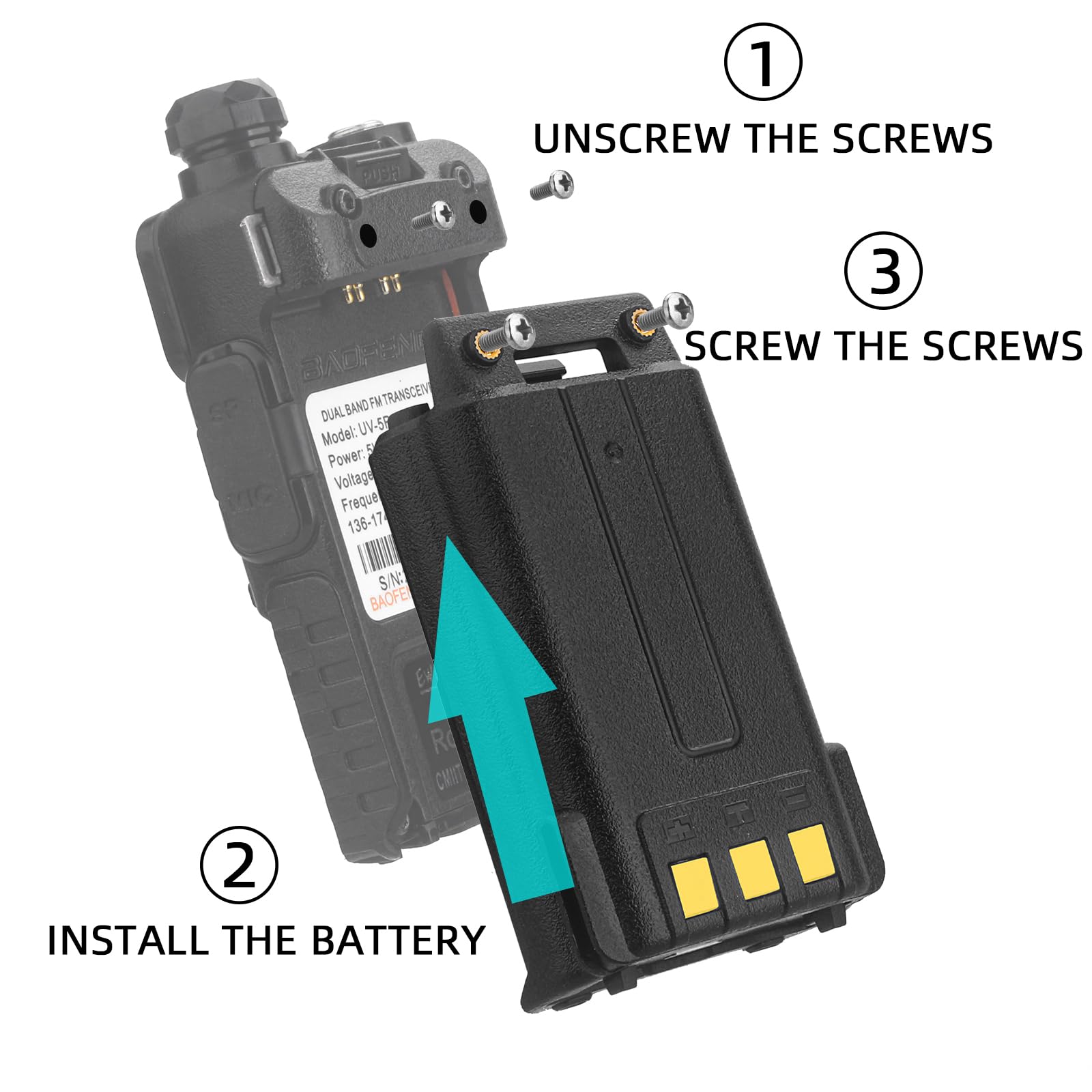 BAOFENG uv-5r Battery USB c,Enlarge Capacity BL-5 3800mAh Walkie Talkie Battery Rechargeable Support Type-C Upgraded UV-5R BF-F8HP,UV-5X3,GT-5R,UV-5RE Two Way Radio (1Pack)