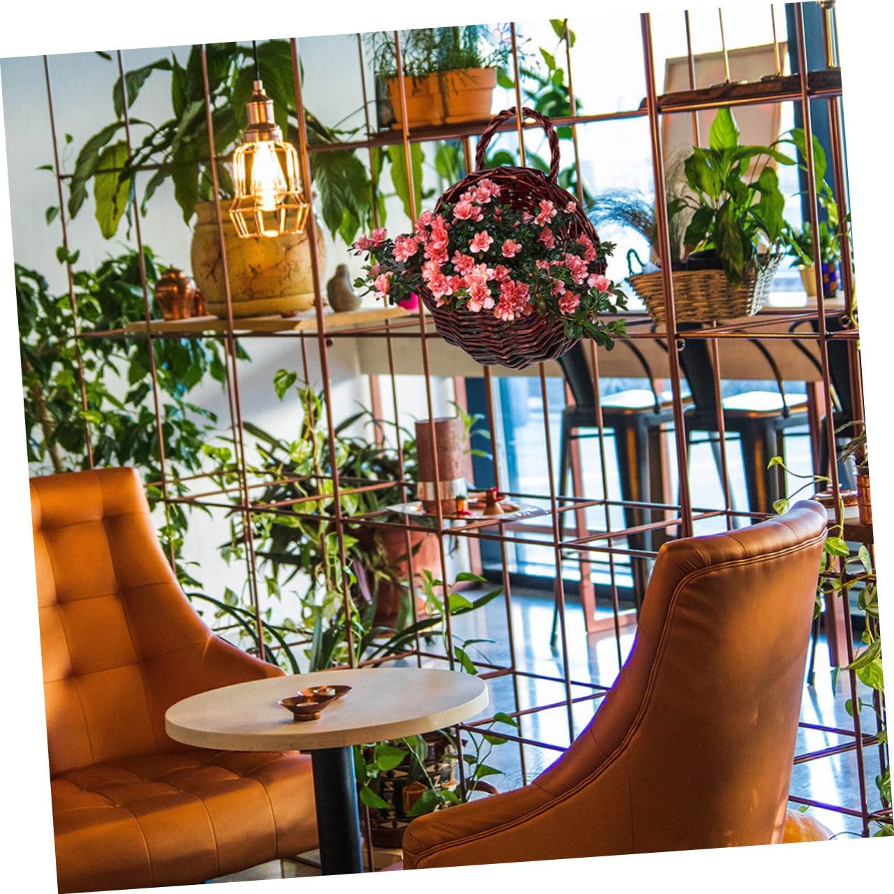 2pcs Woven Rattan Flower Baskets Outdoor Hanging Plant Basket Decor Wall Hanging
