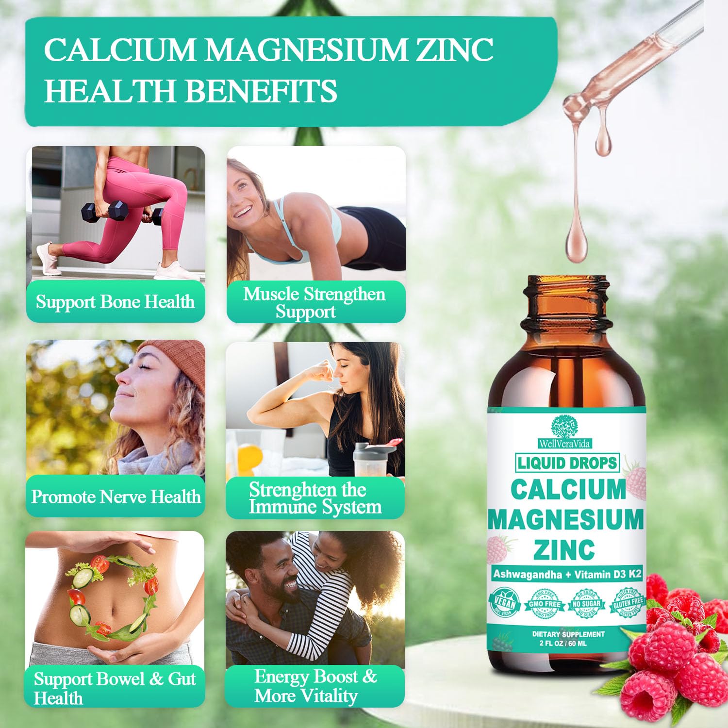 Calcium Magnesium Zinc Liquid Drops, Calcium Supplement with Vitamin D3 K2 — Amazon image 3