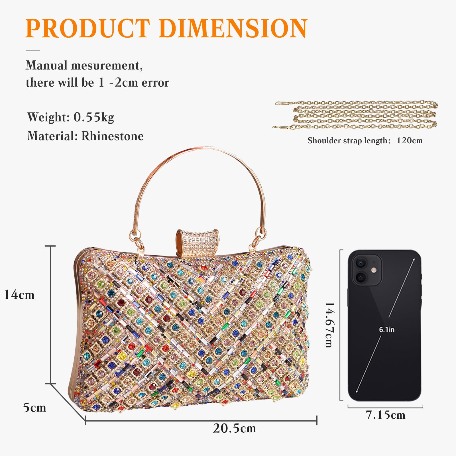 Bolso de Fiesta para Mujer Diamantes de Imitación Clutch Bolso de Boda Elegante Bolsa de Noche Formal Bolsos Bandolera Bolso de Hombro Pequeña para Fiesta de Graduación Boda Banquete Multicolor