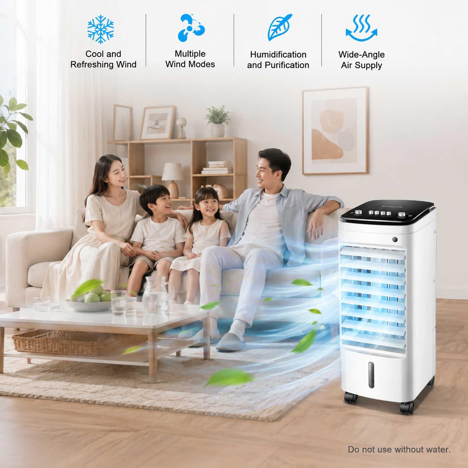 Climatizador Evaporativo, Aparatos Aire Acondicionado Portatil de 220 CFM con Flujo de Aire de Gran Angular de 120°, Depósito de Agua de 5 L, 3 Modos y Velocidades de Viento