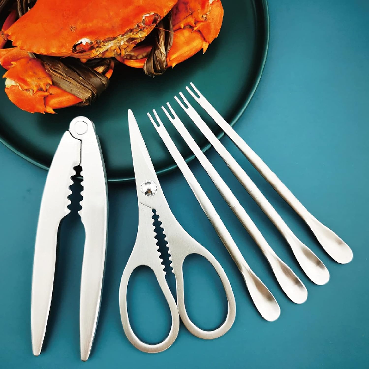 Seafood Tools 4-Pieces Stainless Steel Seafood Tool Set with Storage Bag Seafood Scissors, Seafood Biscuits, Seafood Fork and Pick Set Crab Leg Cracker Tools