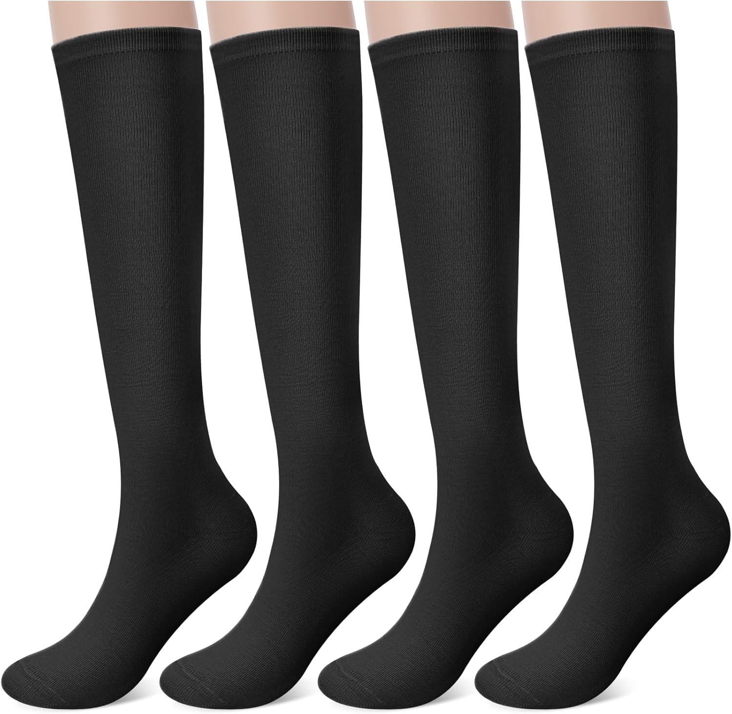 Senker Fashion Knee High Socks for Women, Cotton White Long Tube Sock Black Stockings Striped for Boot Outdoor Sport