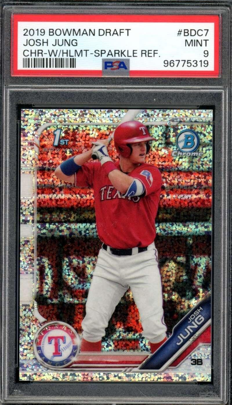 Josh Jung Rookie Card 2019 Bowman Draft Chrome Sparkle Refractor #BDC7 PSA 9 - Baseball Slabbed Rookie Cards