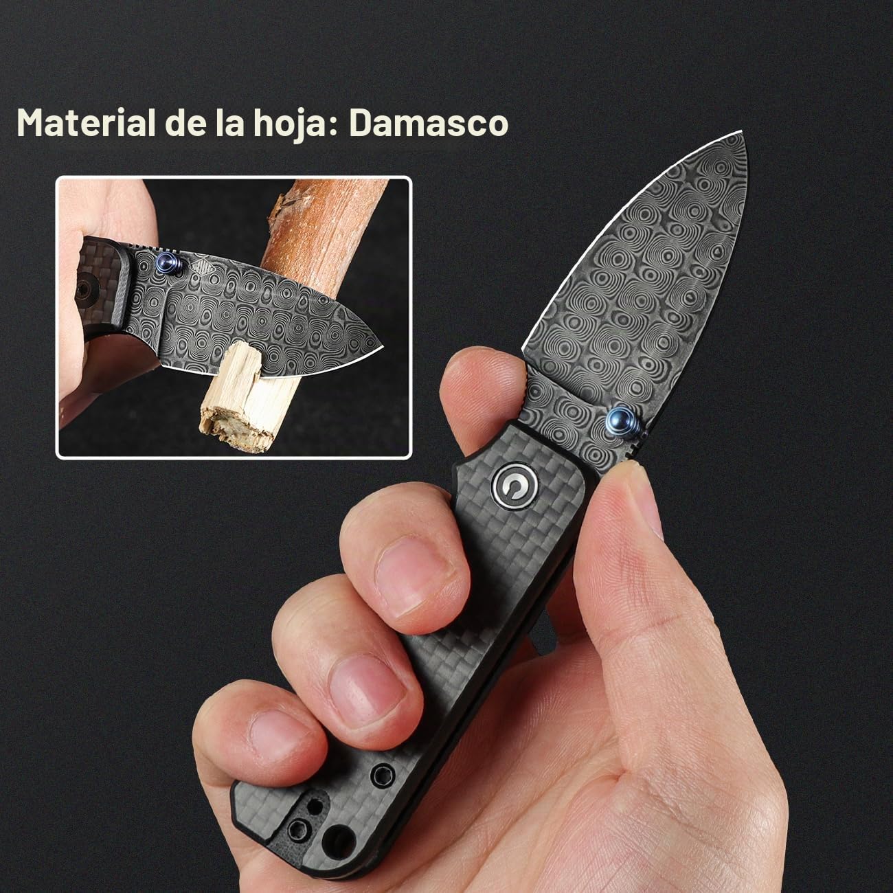 CIVIVI Baby Banter Small Folding Pocket Knife with 5.94CM Damascus Blade | EDC Knife with Clip, Black G-10 Handle, for Outdoor Camping Hiking Gifts C19068S-DS1